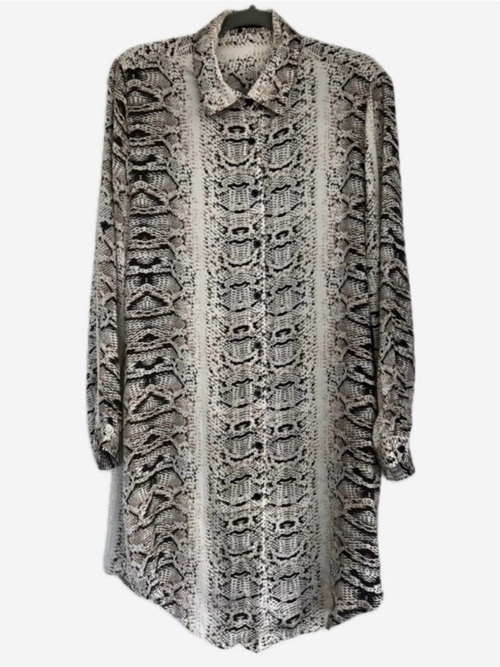 SNAKE PRINT Long Flowy Blouse - Black & Cream